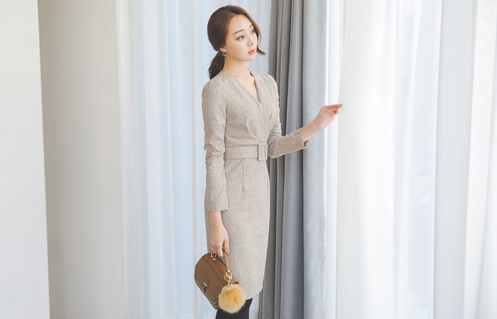 シャーリングサプリメントレスボカシベルトドレス