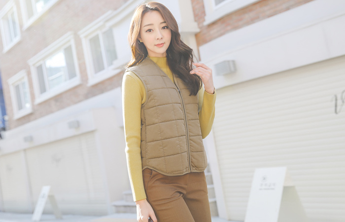 グリッドキルティング軽量パディングベスト