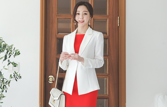 ベーシック 切開ライン ワンボタン テーラード ジャケット