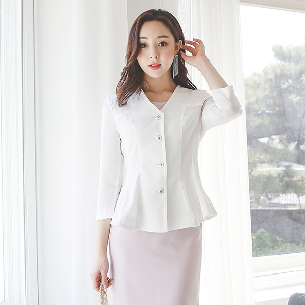 アンチックボタン ブイネック ペプラム ジャケット