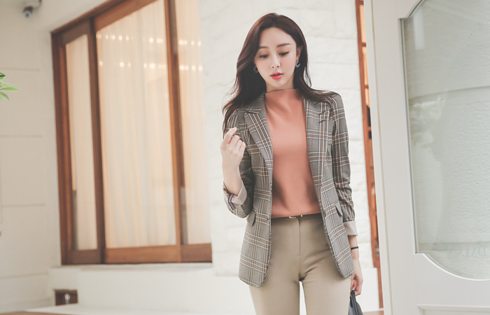 プラッド チェック テーピング 袖配色 シングル ジャケット