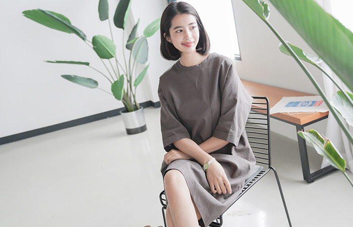 フォールドオーバールーズリネンワンピース