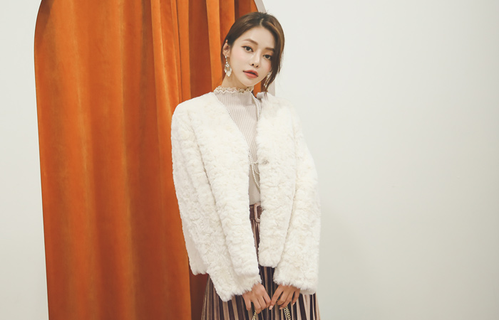 フェイク レザー ベルティード ファー ジャケット