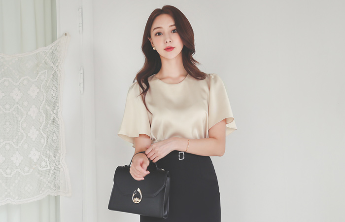 繻子 ワイド パピヨンスリープ ブラウス