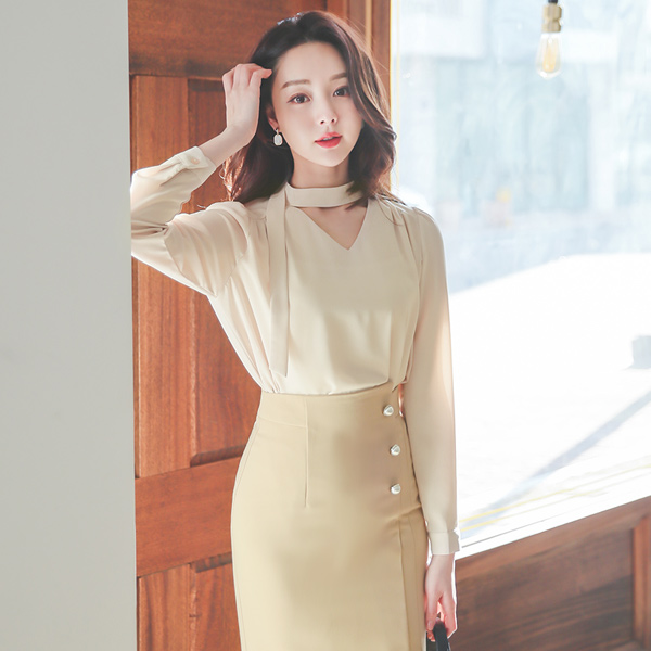 真珠 チョーカーネック アンバランス スカーフ ブラウス