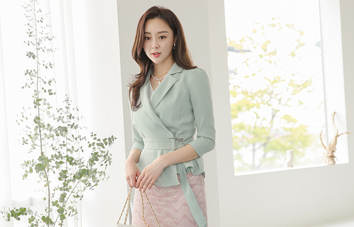 Dリング ベルト ラップカラー ペプラム ブラウス&ジャケット