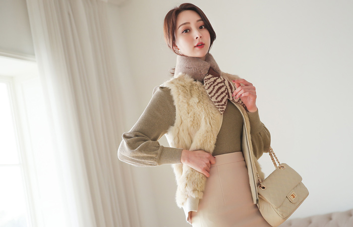 リアル ラビットファー ウールニット ジップアップ ベスト