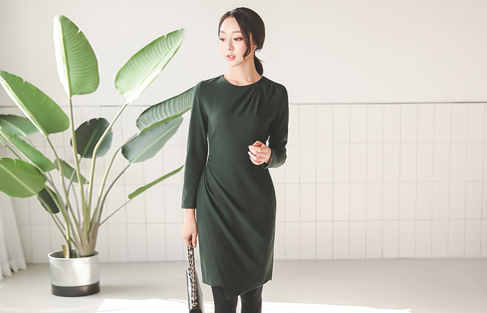 ピンチェックラップ切開ピンチシャーリングドレス