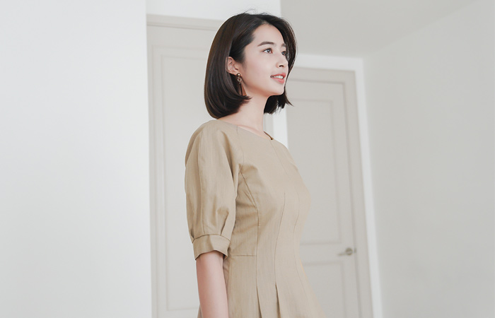 レディミディフレアリネンワンピース