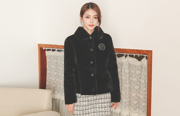 プチ カラーライン フェイク ファー ジャケット