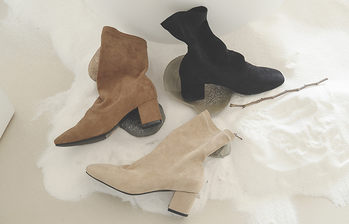 [モデル着用42次]スエード スクエアトー 弾力 サックスブーツ