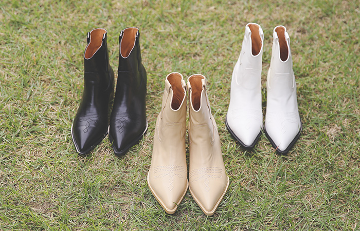 [モデル着用42次]ステッチ スティレット ミドルヒール ウエストンブーツ