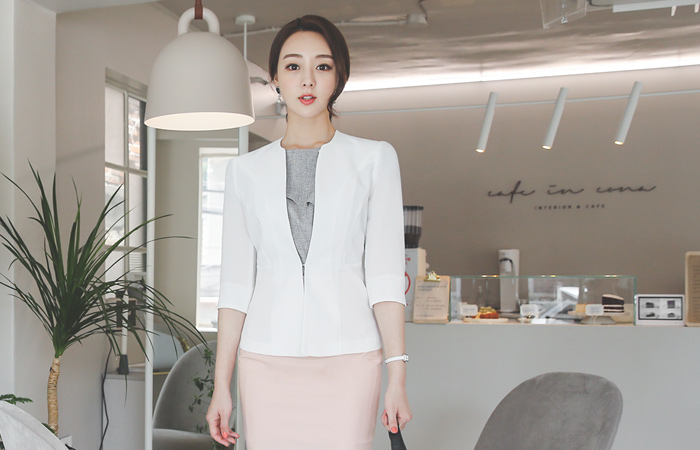 ミニマル スリム ラウンド ノーカラー ジャケット