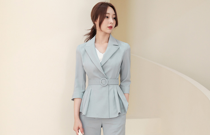 クール ライト ピンタック ペプラム ベルティード ジャケット