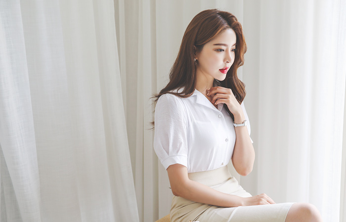 クーリング 肌触り オープンカラー ボタン ブラウス