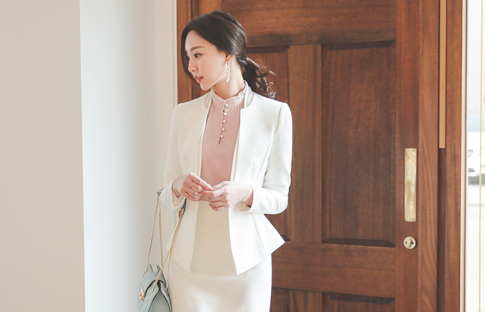 フォーマル ダイヤ ジュエリー 二重 ネックライン ノーカラー ジャケット