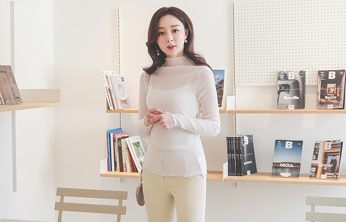 ウエーブ カッティング リンクル シースルー ブラウス