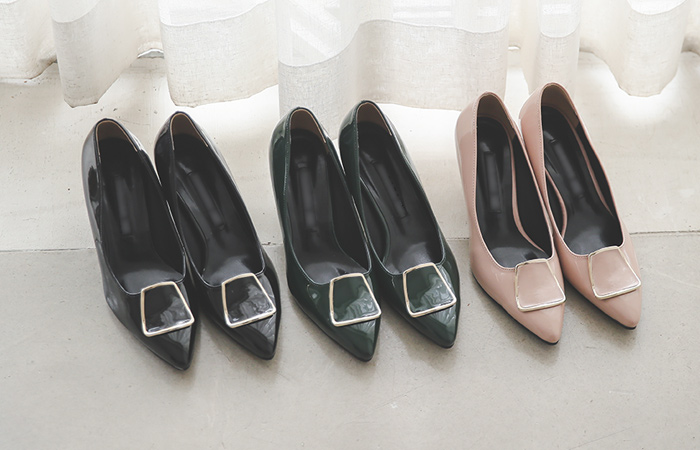 スクエア Gold ドバー装飾 パンプスヒール