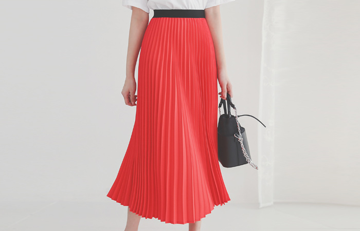 スイート 腰バンディング プリーツ ロング スカート