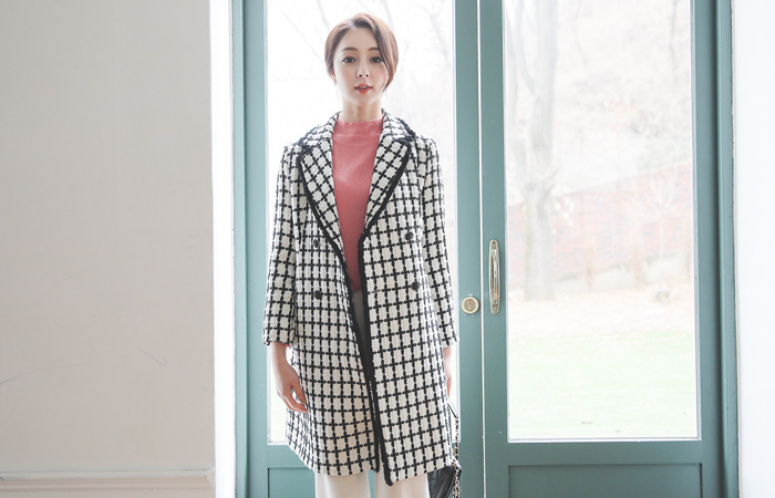 ウインドーペーンチェック サイドフリンジ ウールコート