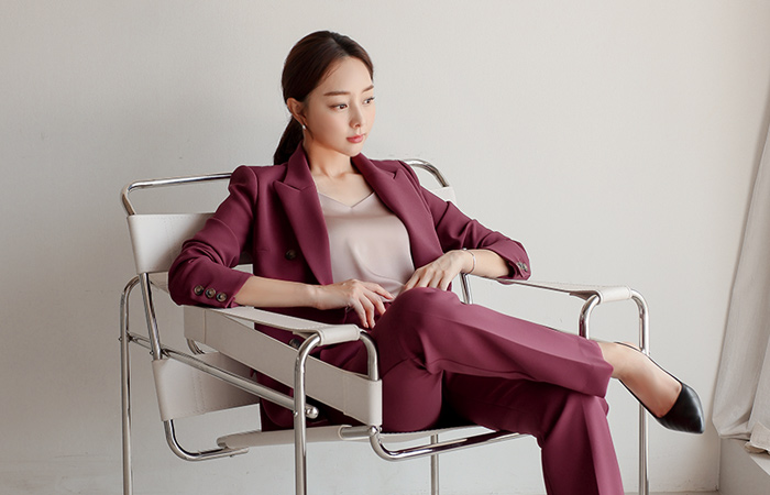 ダブルボタン ピークトカラー スリム ジャケット