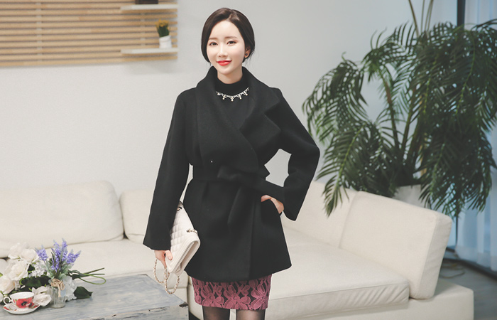 モヘアウイングカラーハイネックハーフコート