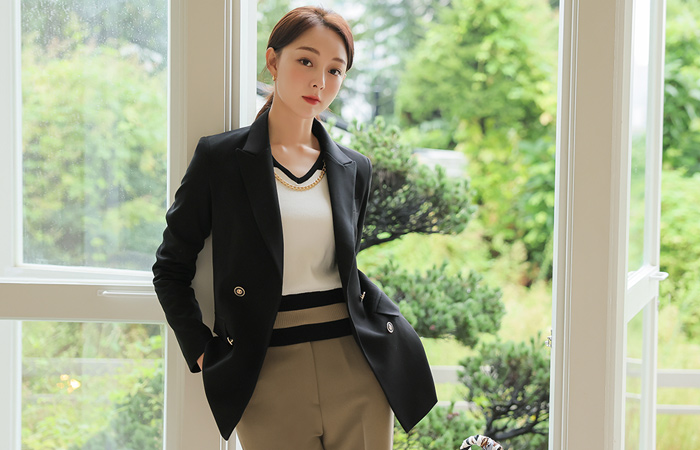 ピークトカラー ゴールドわ ダブルボタン ジャケット