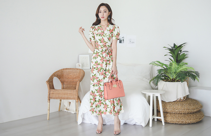 シャロン トロピカル 花柄 マキシ ラップワンピース