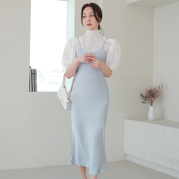 ロマンチック ムード サテン ビュスチエ 끈원피스