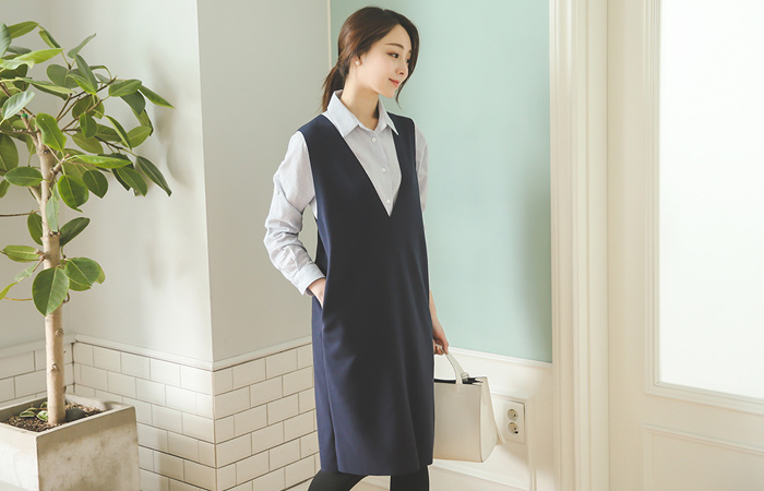 ブイネックロングベストドレス