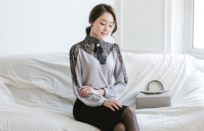 Sweet Heartレイス真珠ブローチブラウス