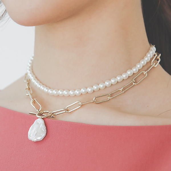 チェーン レイヤード 真珠 ネックレス
