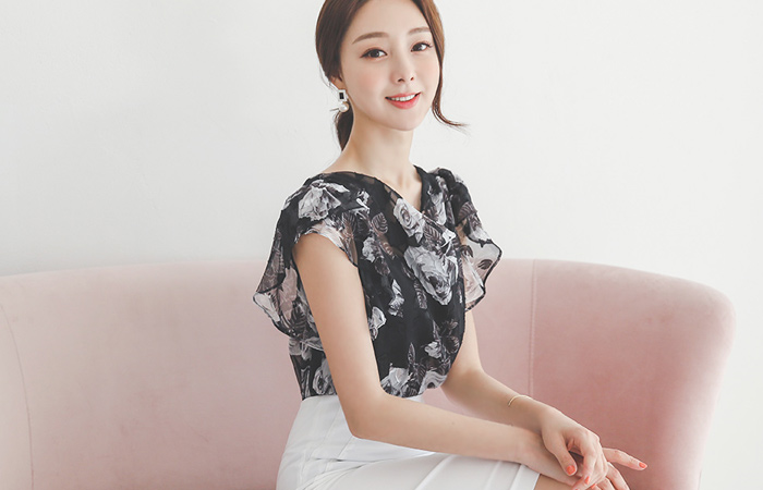 バーントアウト ローズ ドレープ カウルネック ブラウス