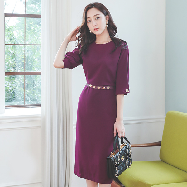 Gold スタッド ラグラン ベルティード ワンピース