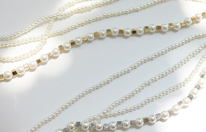 ミニスクエア 真珠 レイヤード ネックレス