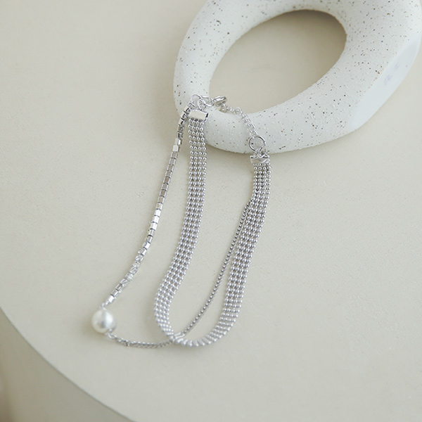 ツー ストラップ チェーン 真珠 Silver ネックレス