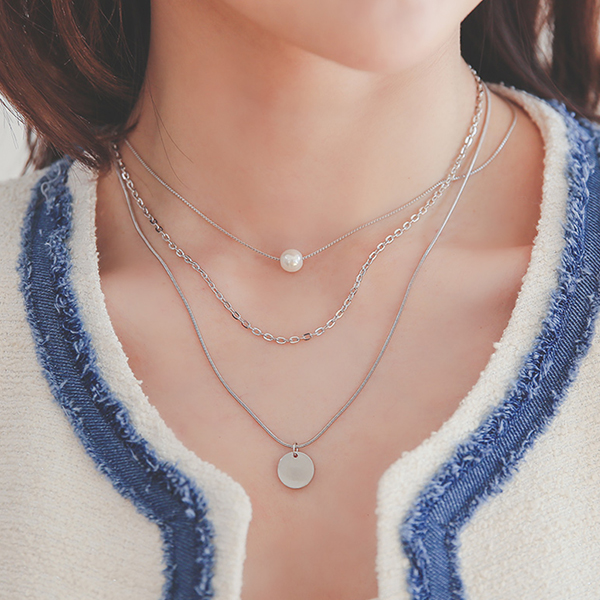 シンプル コイン&真珠 チェーン ネックレス SET