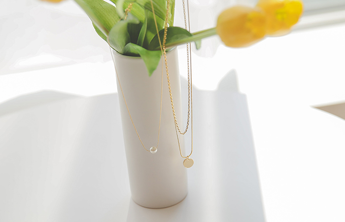 シンプル コイン&真珠 チェーン ネックレス SET