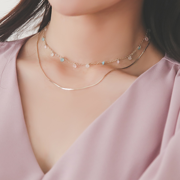 ローズクォーツ 原石 Gold レイヤード ネックレス