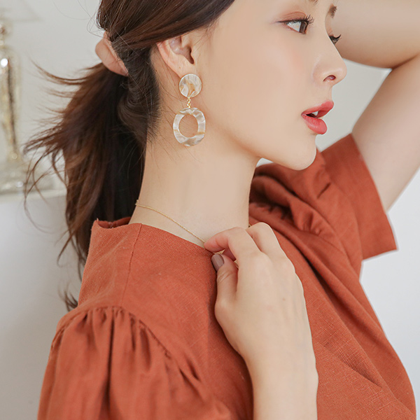 ダブルサークル マーブルストーン イヤリング