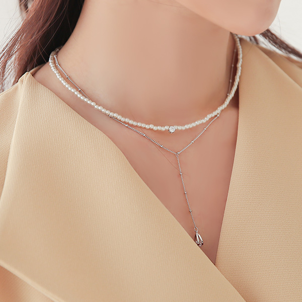 ブリンク キュービック ドロップ Yチェーン&真珠 ネックレス SET