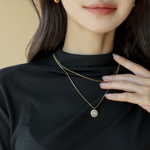 真珠 ポイント レイヤード ネックレス