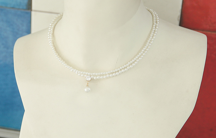 レイヤード 真珠&キュービック ネックレス