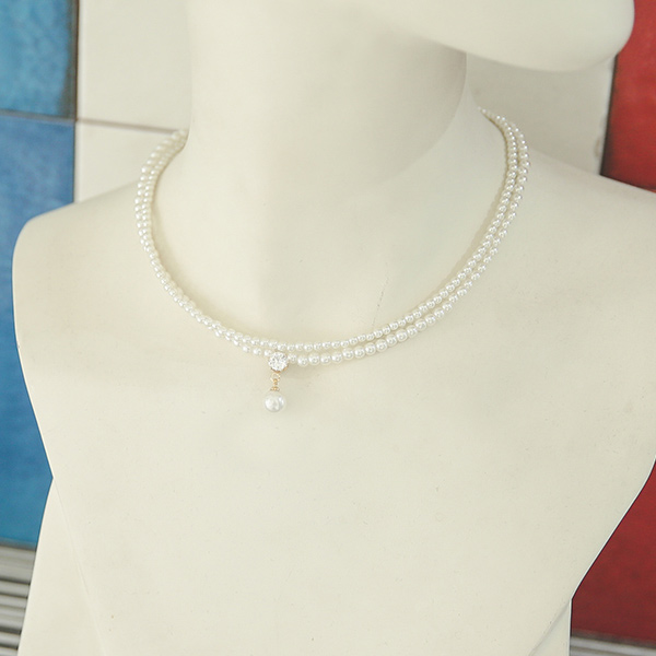 レイヤード 真珠&キュービック ネックレス