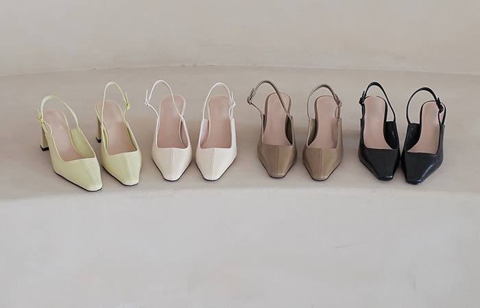 [モデル着用43次]スクエア 切開ライン スリングバックヒール