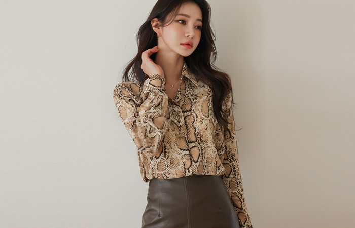 じゃび斑紋 シャツ カラー シングル ブラウス