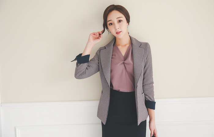 小売配色カラーチェックテイラージャケット