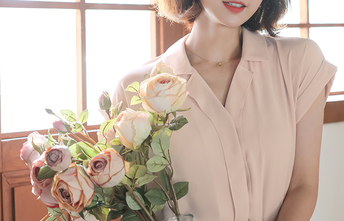 ロールアップ キャップップ 隠れた ボタン ブラウス