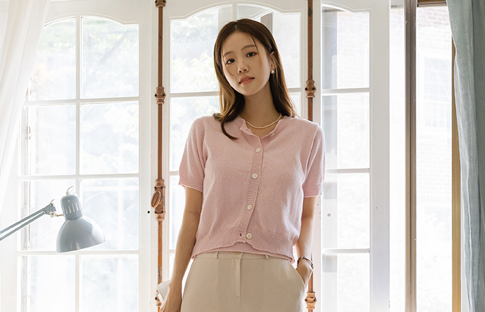 ピュア カラー 尾 ニット カーディガン