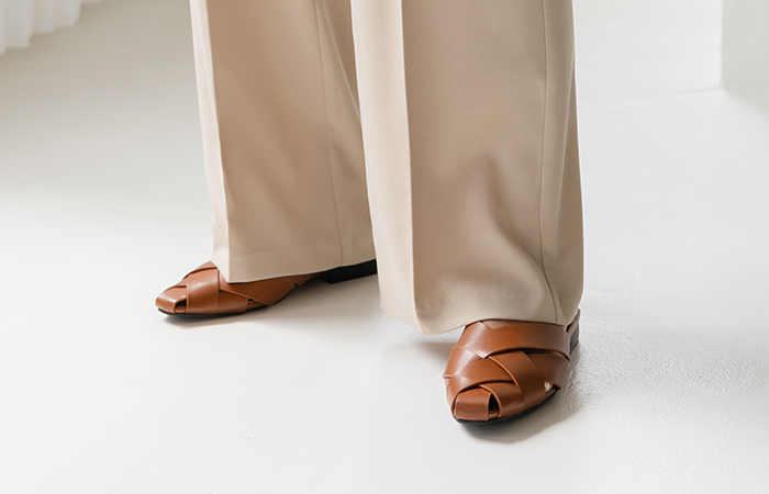 ユニーク ヘリンボーン カーフスキン ミュール スリッパ